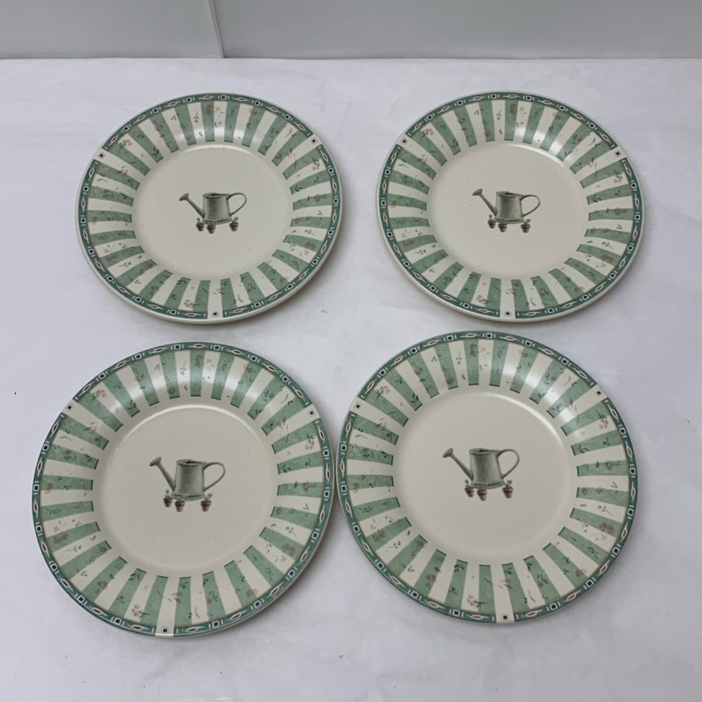 Pfaltzgraff Naturewood Watering‎ Can  8" Salad Dessert Plates set 4 stoneware